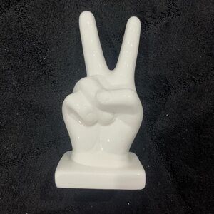 White Ceramic Peace Sign Hand Figurine
